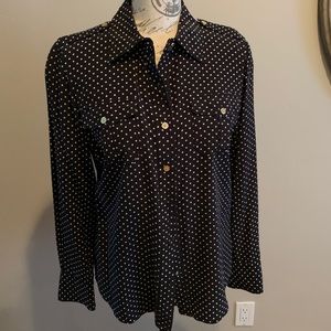Tory Burch black and white silk button down shirt